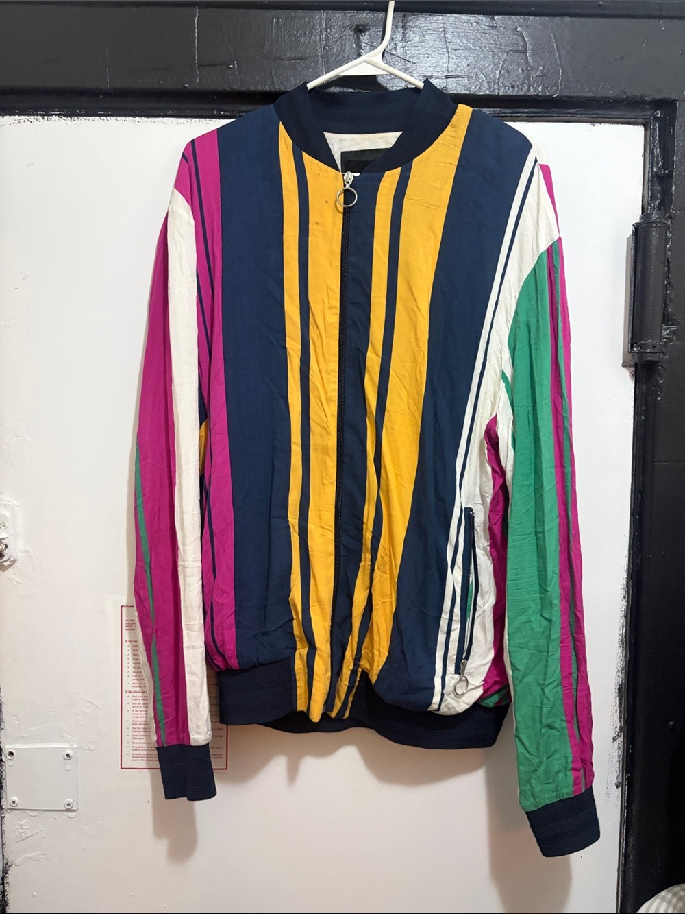 Zara Multicolor Striped Zip-Up Sweater Jacket - Navy, Yellow, Pink, Green, White